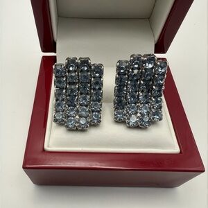 Kramer NY “Alexandrite” Rhinestone Blue Earring Clip Sparkle Fire Curve Vtg Rare